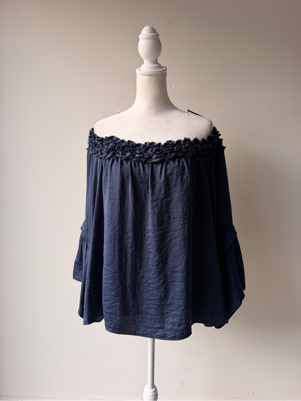 Vince Camuto Navy Off-Shoulder Ruffle-Trim Top